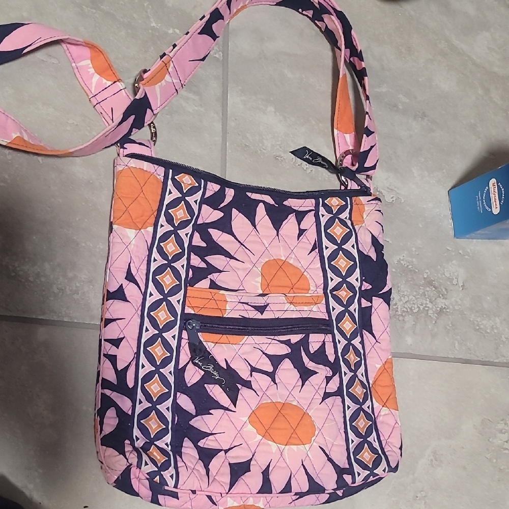 Vera Bradlet Floral Pink and Orange Quilted Crossbody Bag